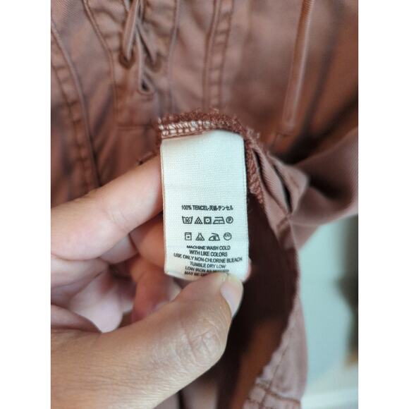 Free People Under Your Spell Tencel Blouse Long Sleeve Lace-Up Top Sz Small - Picture 5 of 8